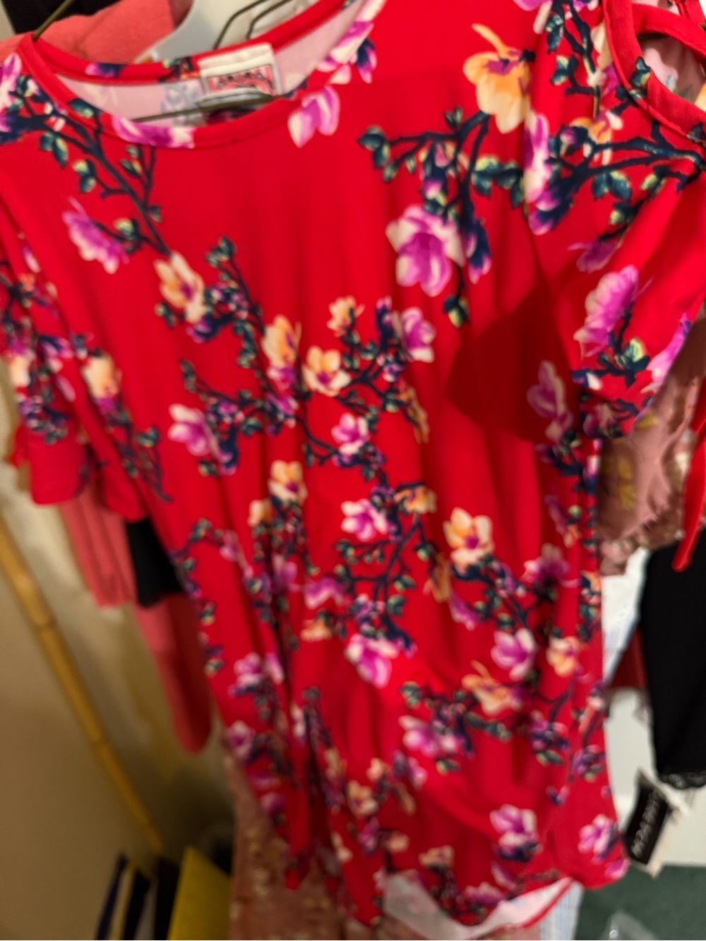 Girls' Floral Cold-Shoulder Top in Bright Red by